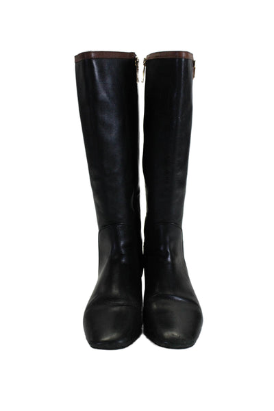 Tory Burch Womens Leather Zip Up Knee High Boots Black Brown Size 10.5 Medium