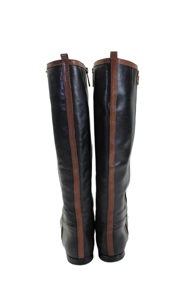 Tory Burch Womens Leather Zip Up Knee High Boots Black Brown Size 10.5 Medium