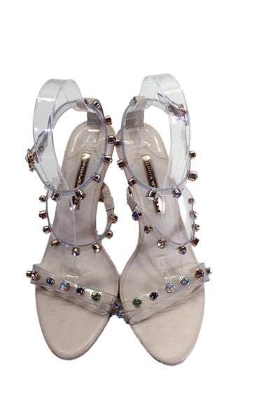 Sophia Webster Womens Jeweled Ankle Strap Sandal Heels Beige Clear Size 42 12