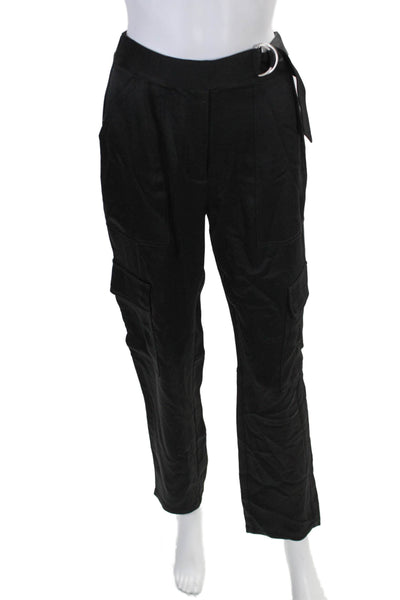 Simkhai Womens Satin High Rise Straight leg Cargo Trousers Black Size 0