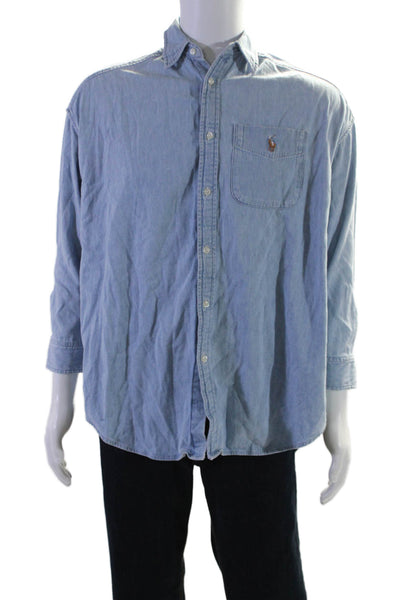 Denim & Supply By Ralph Lauren Mens Button Up Collared Denim Shirt Blue Size XS