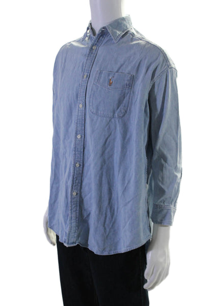 Denim & Supply By Ralph Lauren Mens Button Up Collared Denim Shirt Blue Size XS