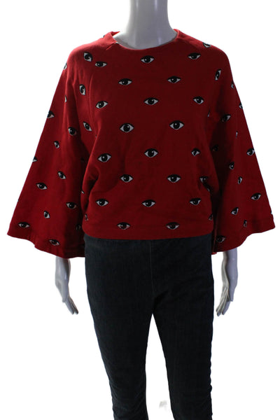 Kenzo Womens Cotton Long Sleeve Graphic Print Pullover Crewneck Red Size M