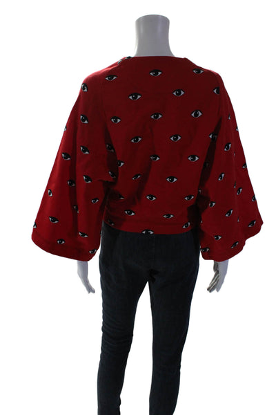 Kenzo Womens Cotton Long Sleeve Graphic Print Pullover Crewneck Red Size M