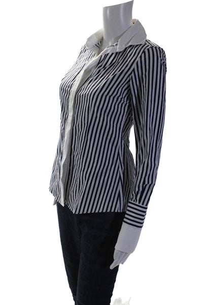 Carolina Herrera Womens Cotton Collared Long Sleeve Stripe Blouse White Size 2