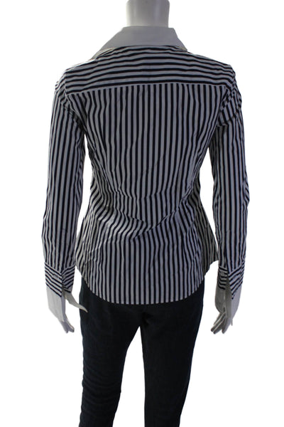 Carolina Herrera Womens Cotton Collared Long Sleeve Stripe Blouse White Size 2