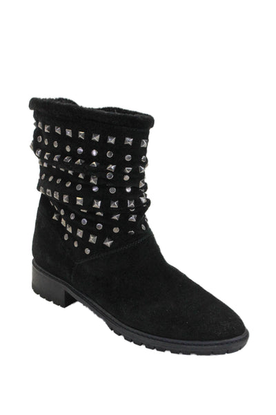 Stuart Weitzman Womens Suede Studded Slip On Ankle Boots Black Size 8