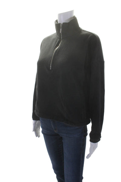 Goldie Womens Cotton High Neck Half Zip Pullover Sweatshirt Top Black Size XS