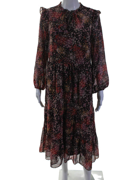 Julia Jordan Womens Red Floral Printed V-Neck Long Sleeve Shift Dress Size 2