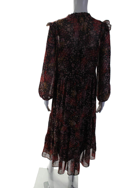 Julia Jordan Womens Red Floral Printed V-Neck Long Sleeve Shift Dress Size 2