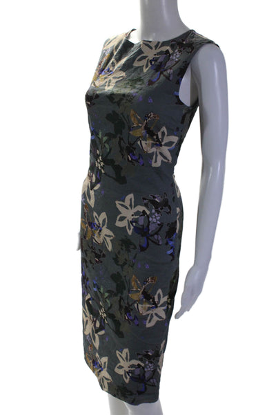 Nicole Miller Collection Womens Green Floral Crew Neck Sleeveless Dress Size 2