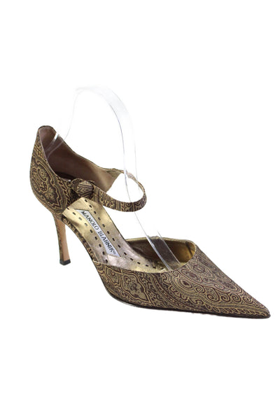 Manolo Blahnik Womens D'Orsay Buttoned Ankle Strap Stiletto Heels Brown Size EUR