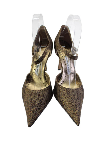 Manolo Blahnik Womens D'Orsay Buttoned Ankle Strap Stiletto Heels Brown Size EUR