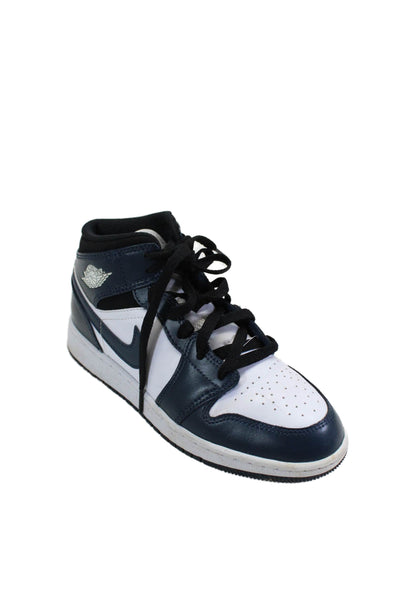 Nike Boys Leather Textured Lined Lace Up High Top Colorblock Sneakers Navy Size