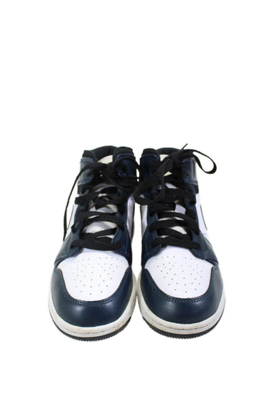 Nike Boys Leather Textured Lined Lace Up High Top Colorblock Sneakers Navy Size