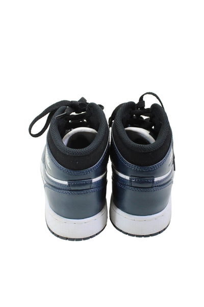 Nike Boys Leather Textured Lined Lace Up High Top Colorblock Sneakers Navy Size
