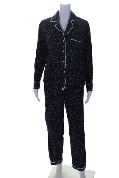 Rails Womens Hearts Print Button Down Pajama Set Navy Blue White Size Extra Smal