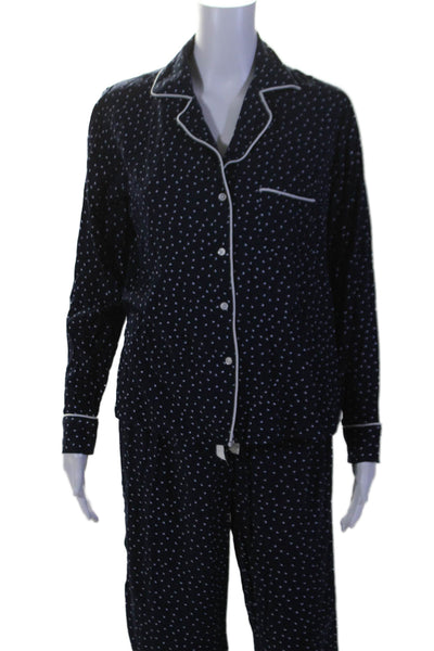Rails Womens Hearts Print Button Down Pajama Set Navy Blue White Size Extra Smal