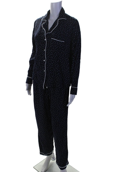 Rails Womens Hearts Print Button Down Pajama Set Navy Blue White Size Extra Smal