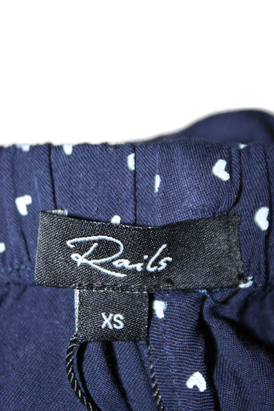 Rails Womens Hearts Print Button Down Pajama Set Navy Blue White Size Extra Smal