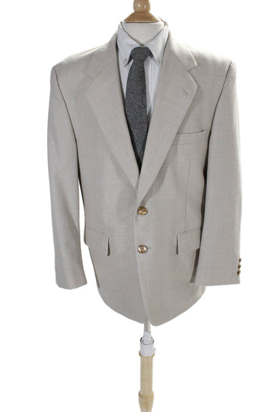 Lancia Mens Beige Wool Blend Two Button Long Sleeve Lined Blazer Size 42S