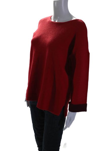 Tahari Womens Red Crew Neck Zip Back Long Sleeve Sweater Top Size M