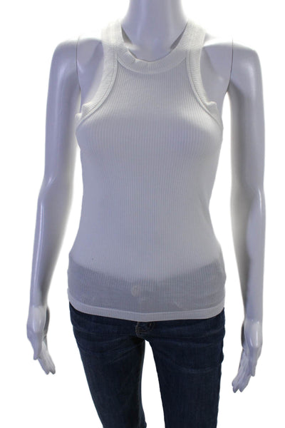 WSLY Womens Textured Scoop Neck Ribbed Lined Muscle Tank White Size M