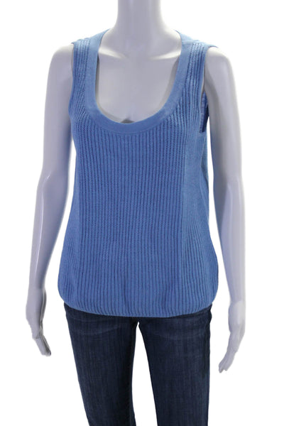 St. John Womens Wool Blend Round Neck Pullover Knit Tank Top Light Blue Size M