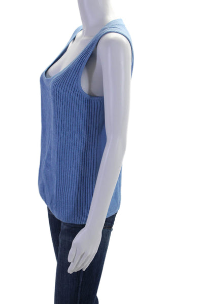 St. John Womens Wool Blend Round Neck Pullover Knit Tank Top Light Blue Size M