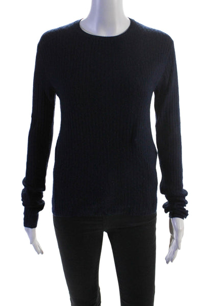 Vince Womens Cashmere Crew Neck Long Sleeves Sweater Navy Blue Size Small