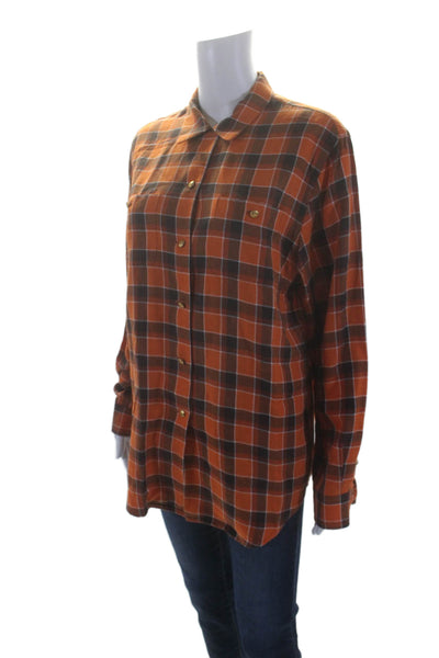 Escada Sport Womens Cotton Collar Button Up Plaid Blouse Orange Size M