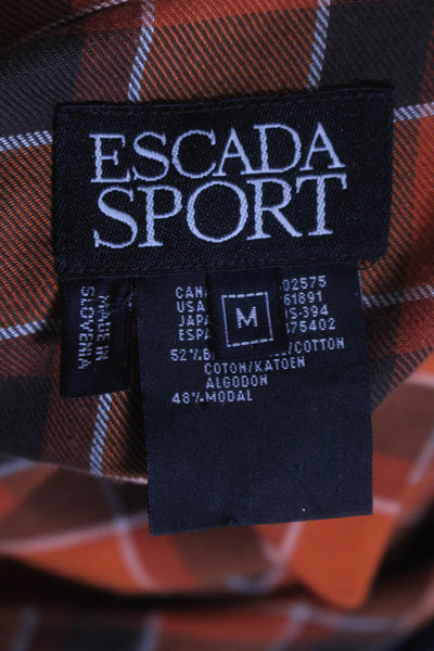 Escada Sport Womens Cotton Collar Button Up Plaid Blouse Orange Size M