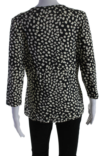 J. Mclaughlin Womens 3/4 Sleeve V Neck Knit Spotted Shirt Top Black White Large