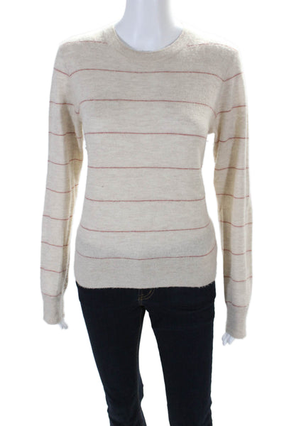Vince Womens Cashmere Striped Crew Neck Long Sleeves Sweater Beige Red Size Larg