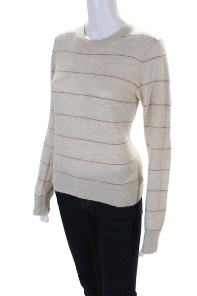 Vince Womens Cashmere Striped Crew Neck Long Sleeves Sweater Beige Red Size Larg