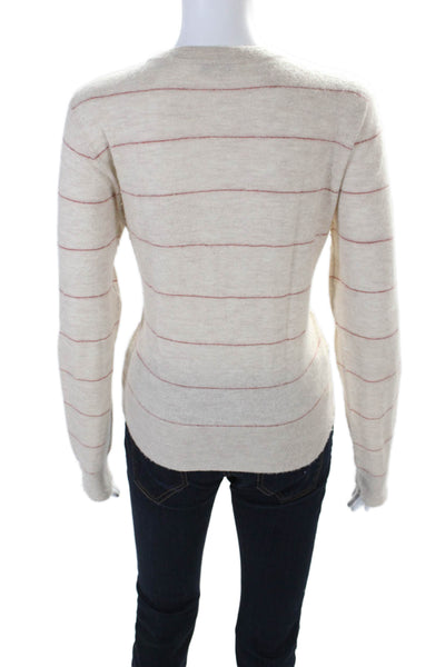 Vince Womens Cashmere Striped Crew Neck Long Sleeves Sweater Beige Red Size Larg