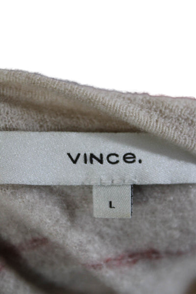 Vince Womens Cashmere Striped Crew Neck Long Sleeves Sweater Beige Red Size Larg