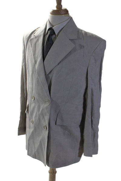 Dagmar Men's Long Sleeves Double Breasted Lined Linen Jacket Beige Size 42