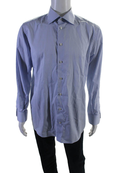 Eton Mens Cotton Striped Long Sleeved Collared Button Up Shirt Blue Size 42