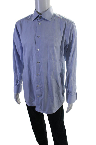 Eton Mens Cotton Striped Long Sleeved Collared Button Up Shirt Blue Size 42