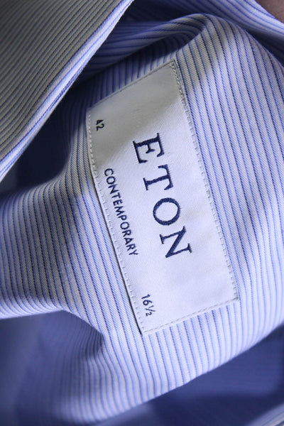 Eton Mens Cotton Striped Long Sleeved Collared Button Up Shirt Blue Size 42