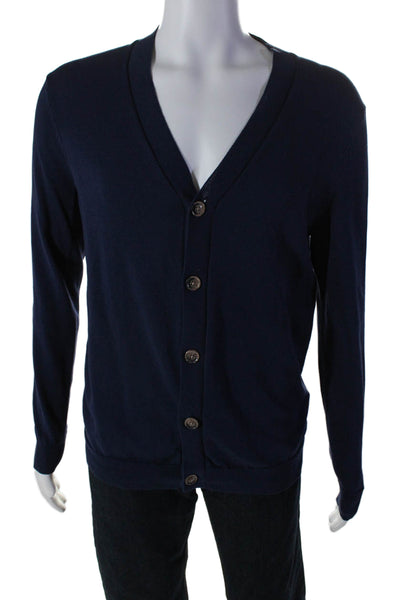 Tasso Elba Mens Cotton Long Sleeve Knit Button Down V-Neck Cardigan Blue Size S