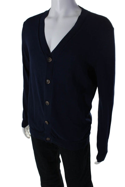 Tasso Elba Mens Cotton Long Sleeve Knit Button Down V-Neck Cardigan Blue Size S