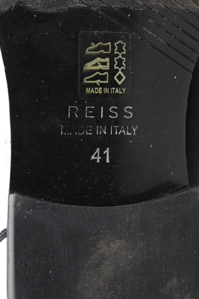 Reiss Mens Leather Pointed Toe Laced Block Heels Dress Shoes Black Size 8