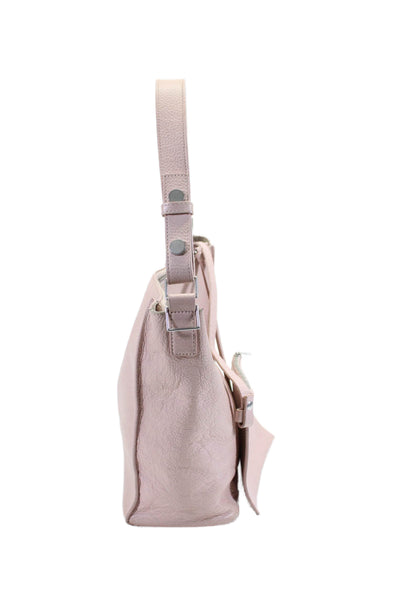 Allsaints Womens Pebbled Leather Silver Tone Zipper Closure Shoulder Handbag Pin