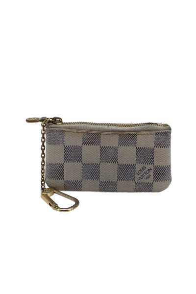 Louis Vuitton Womens Damier Azur Canvas Zipped Keychain Pouch Coin Wallet Beige