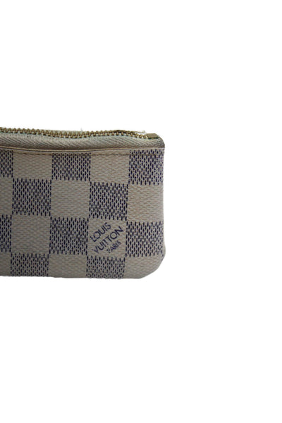 Louis Vuitton Womens Damier Azur Canvas Zipped Keychain Pouch Coin Wallet Beige