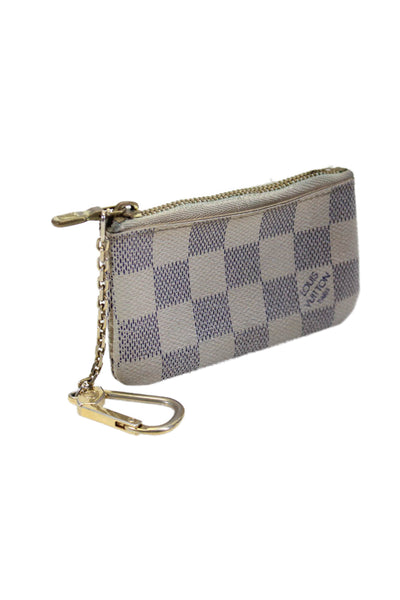 Louis Vuitton Womens Damier Azur Canvas Zipped Keychain Pouch Coin Wallet Beige