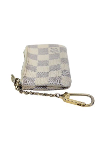 Louis Vuitton Womens Damier Azur Canvas Zipped Keychain Pouch Coin Wallet Beige