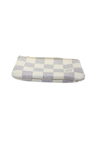 Louis Vuitton Womens Damier Azur Canvas Zipped Keychain Pouch Coin Wallet Beige